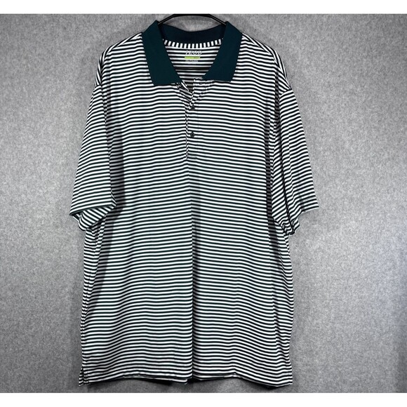 Izod Golf Polo Shirt Mens 2XL Green‎ White Striped Performance Short Sleeve - Picture 1 of 11